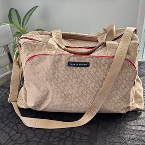 Tommy Hilfiger Beige and Red Duffel Bag